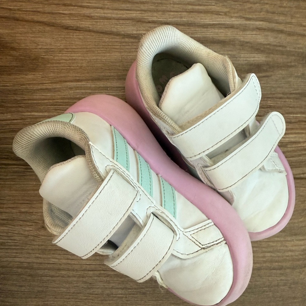 Toddler White and Pink Adidas Sneakers